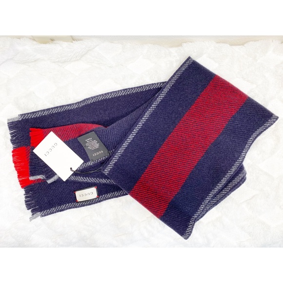 GUCCI blue/red wool scarf. - Picture 4 of 5